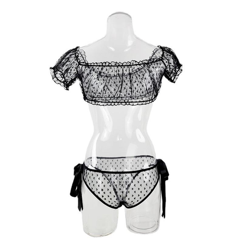 Plus Size Sheer Mesh Bustier Set - Strapless Lace Bra & Thong Combo